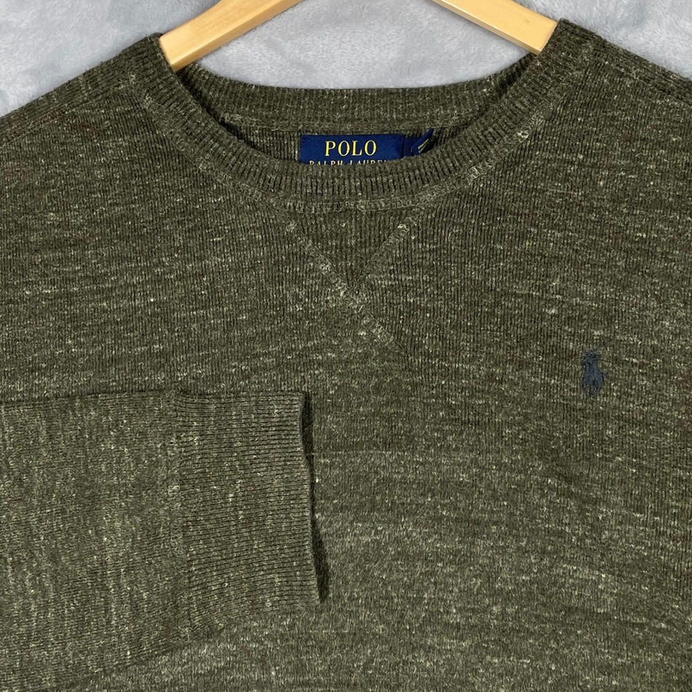 Polo Ralph Lauren Mens Olive Green Heather Cotton Crewneck Sweater M Pony Logo